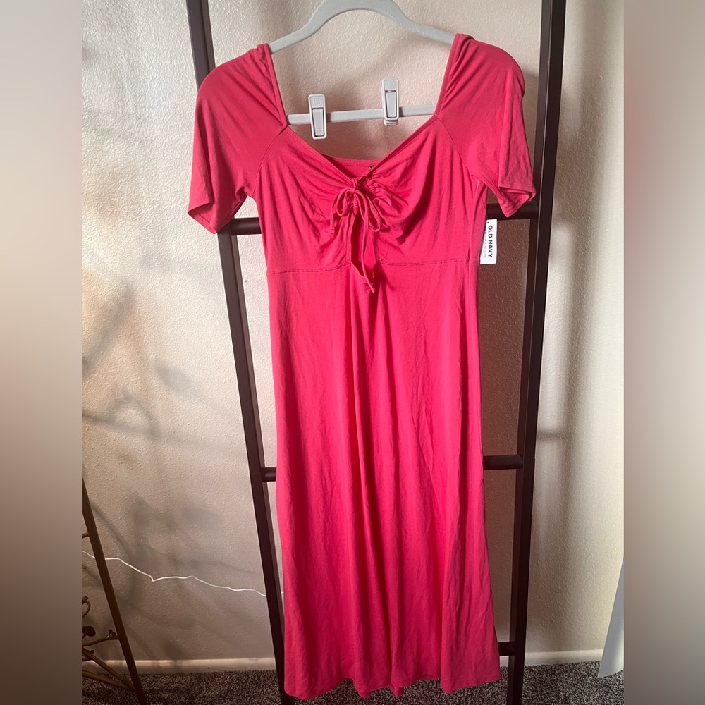 Old Navy Hot Pink Short-Sleeve Scoop Neck Maxi Dress